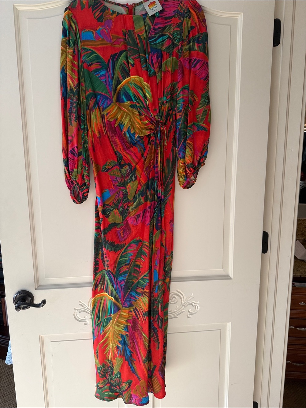Vibrant Red Tropical Print Maxi Dress